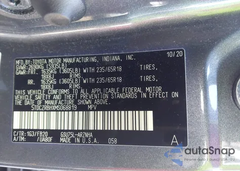 2021 Toyota Highlander L from USA, damaged, VIN 5TDCZRBHXMS068819